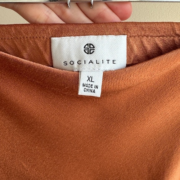 Socialite Terracotta/Pumpkin Orange Silky Bias Cut Midi Slit Skirt, Size XL - Picture 10 of 16